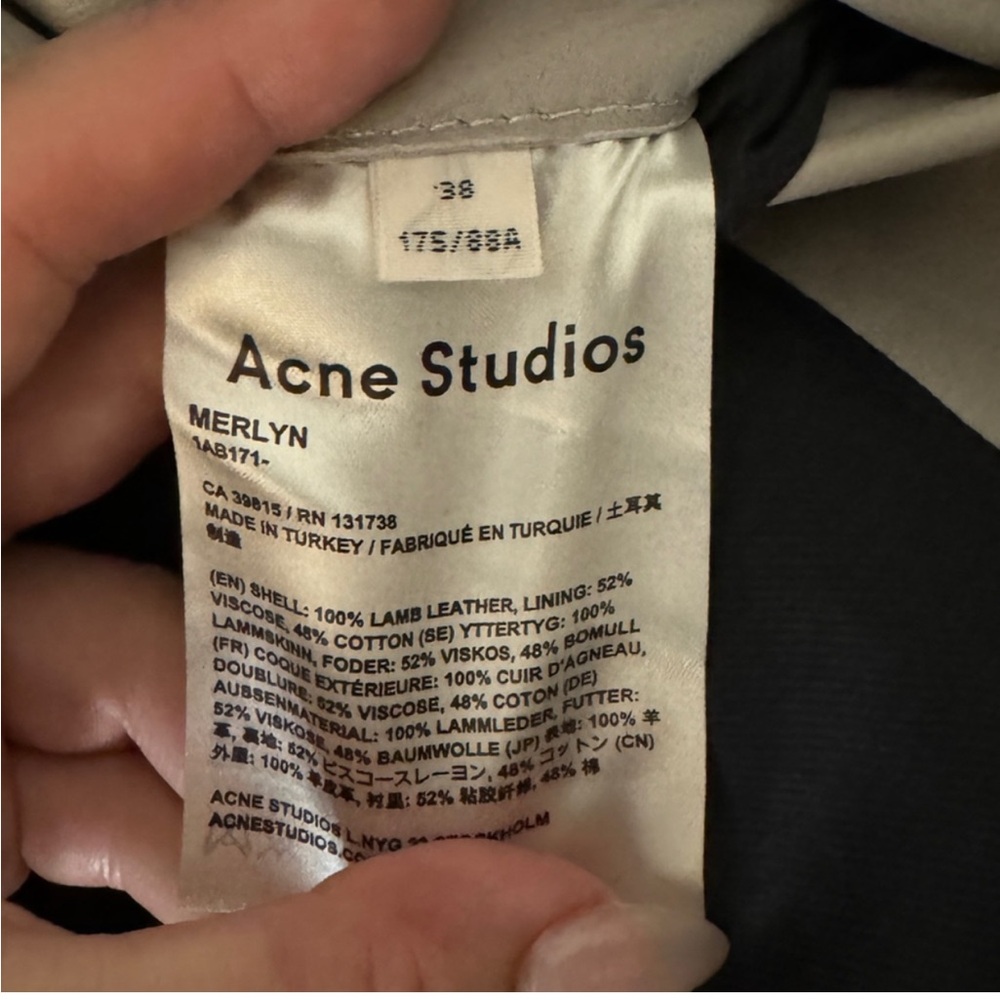 Acne Studios Merlyn Oversized Leather Moto Jacket 38 Dove Gray Lamb Leather - Picture 7 of 16